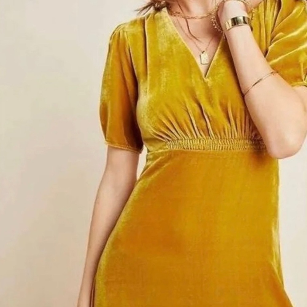 Kachel x Anthropologie Yellow Velvet Midi Dress